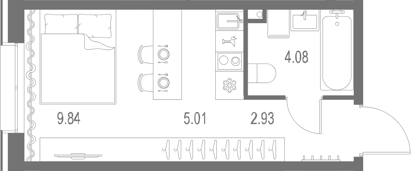 Планировка студия 21,9 м² в ЖК «Остров Первых» — Остров Первых