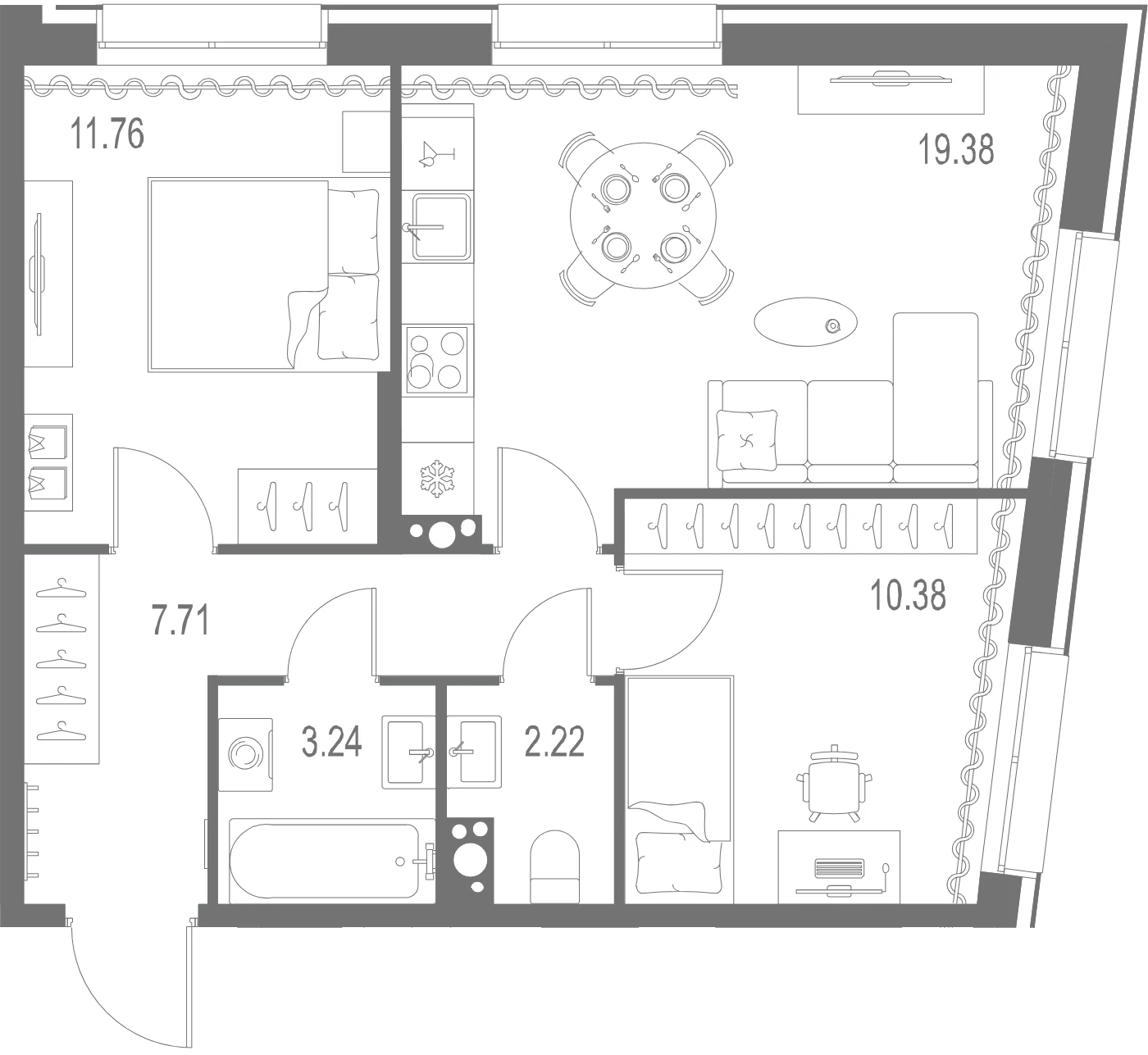 Планировка 2-комнатная 54,7 м² в ЖК «Остров Первых» — Остров Первых
