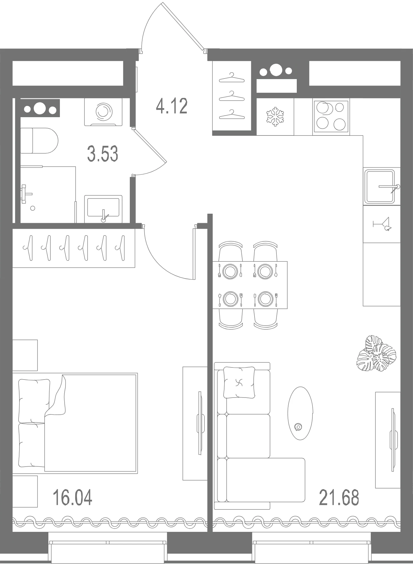 Планировка 1-комнатная 45,4 м² в ЖК «Остров Первых» — Остров Первых