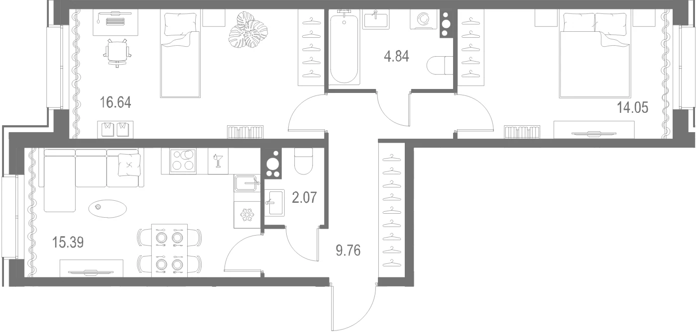 Планировка 2-комнатная 62,8 м² в ЖК «Остров Первых» — Остров Первых