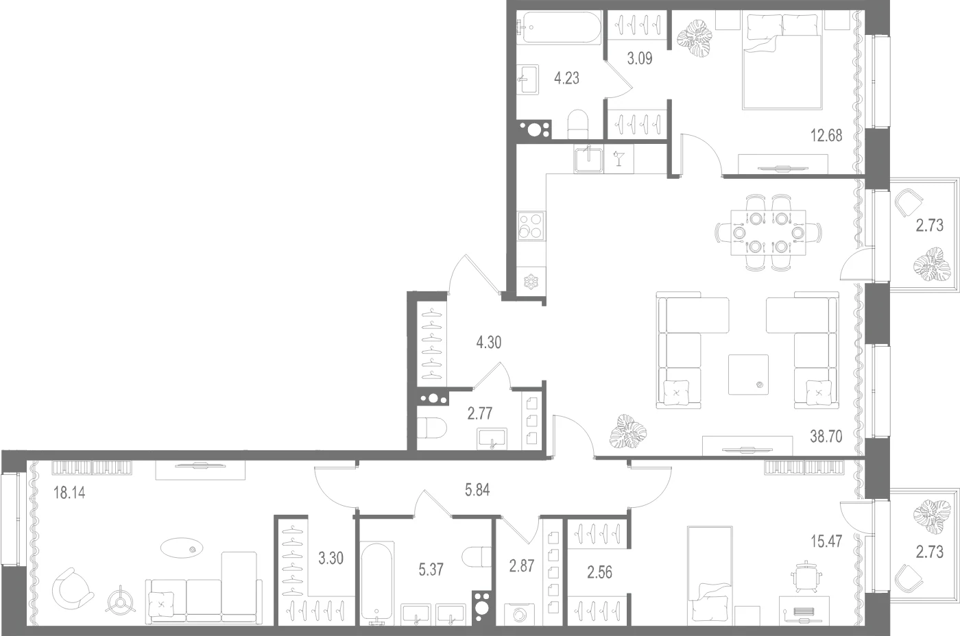 Планировка 3-комнатная 119,3 м² в ЖК «Остров Первых» — Остров Первых
