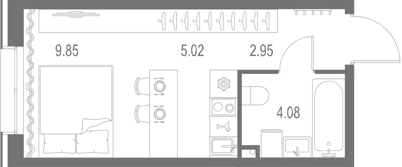 Планировка студия 21,9 м² в ЖК «Остров Первых» — Остров Первых