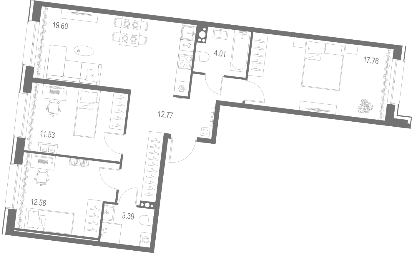 Планировка 3-комнатная 81,6 м² в ЖК «Остров Первых» — Остров Первых