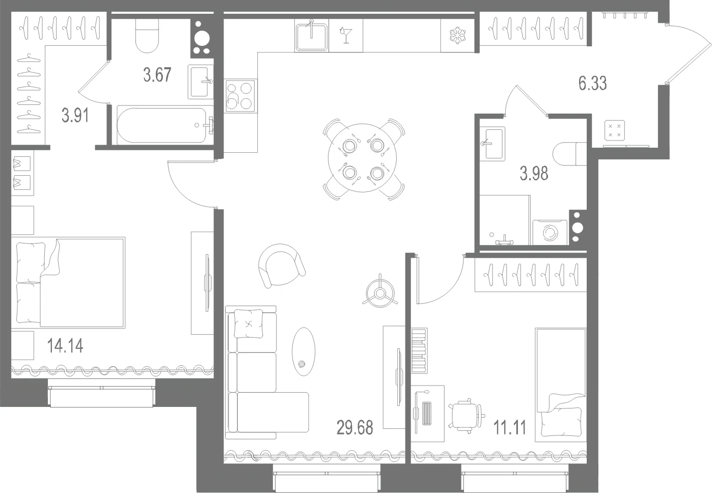 Планировка 2-комнатная 72,8 м² в ЖК «Остров Первых» — Остров Первых