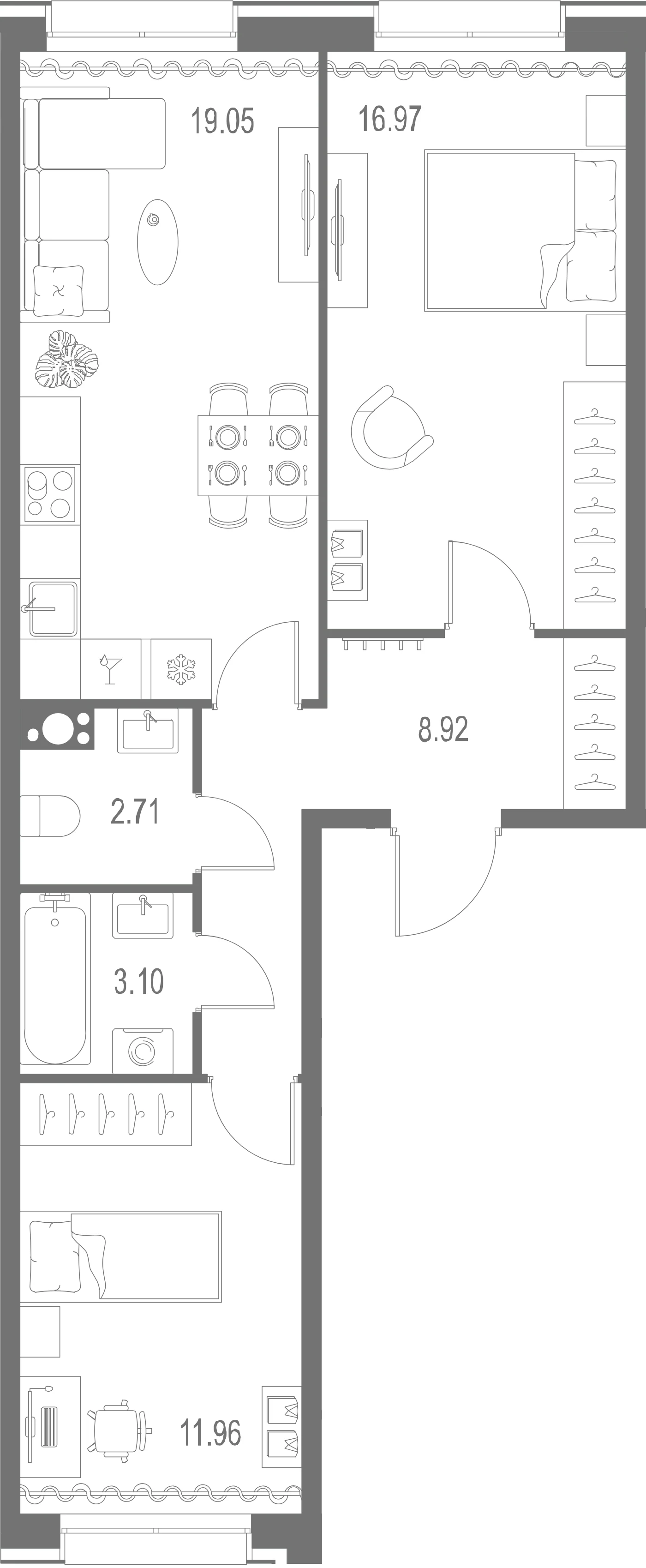 Планировка 2-комнатная 62,7 м² в ЖК «Остров Первых» — Остров Первых