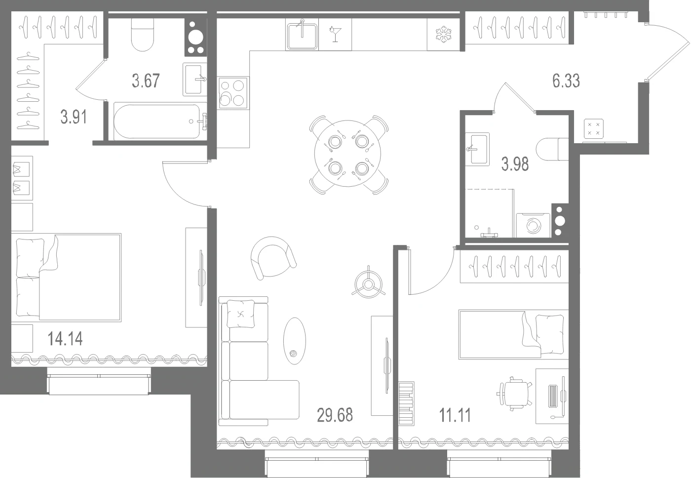 Планировка 2-комнатная 72,8 м² в ЖК «Остров Первых» — Остров Первых