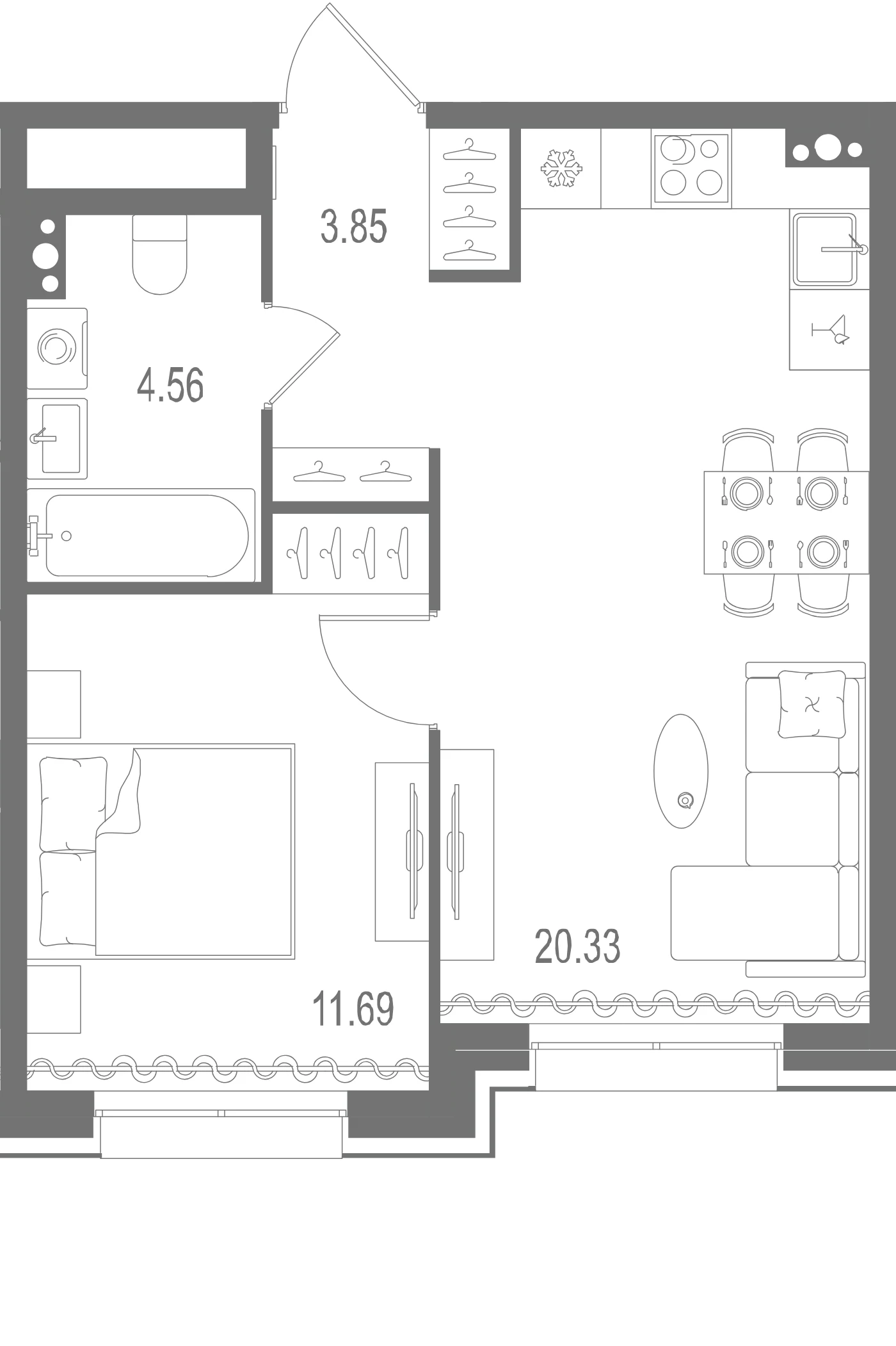 Планировка 1-комнатная 40,4 м² в ЖК «Остров Первых» — Остров Первых