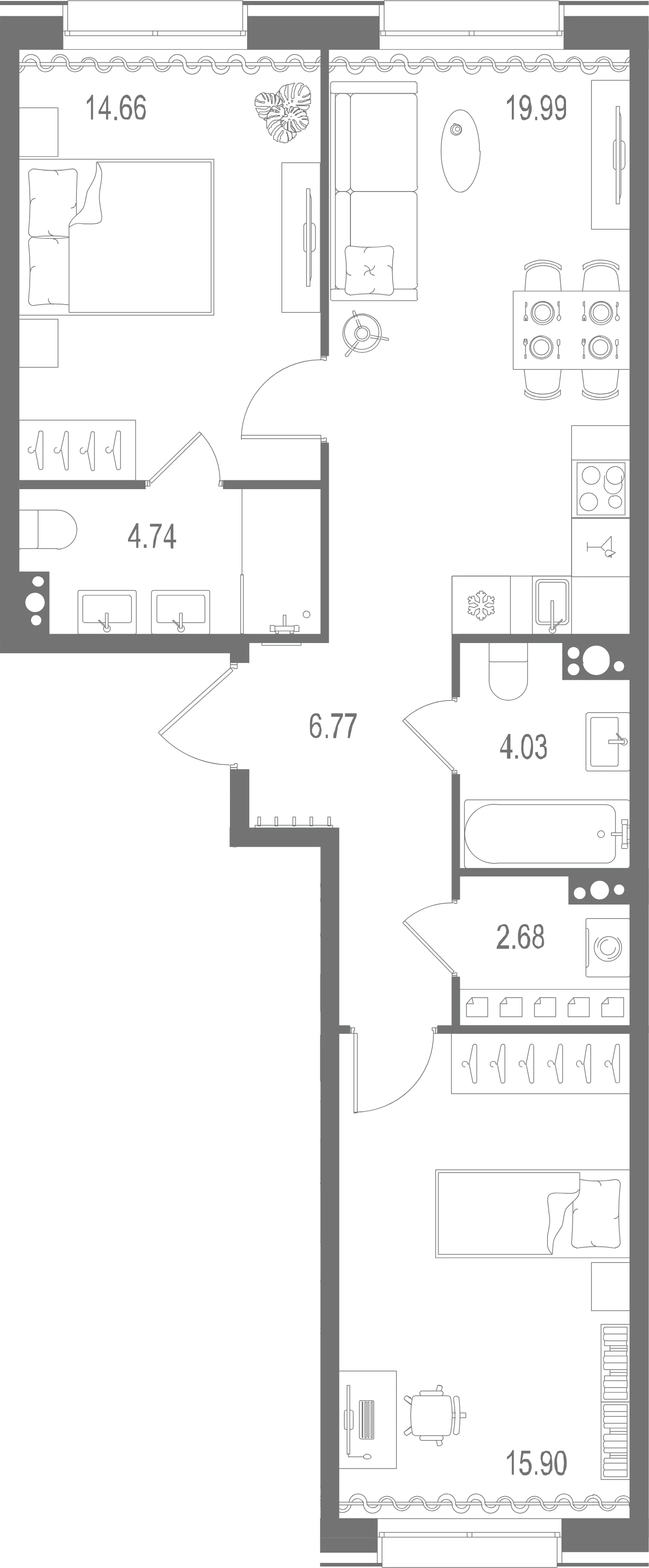 Планировка 2-комнатная 68,8 м² в ЖК «Остров Первых» — Остров Первых