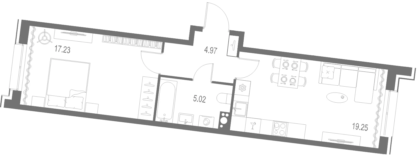 Планировка 1-комнатная 46,5 м² в ЖК «Остров Первых» — Остров Первых