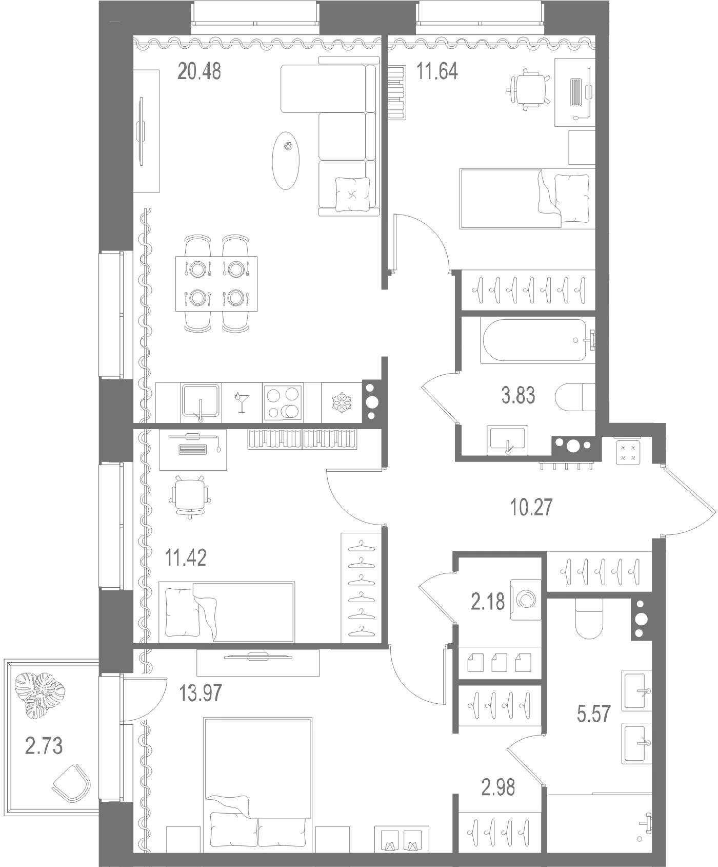 Планировка 3-комнатная 82,3 м² в ЖК «Остров Первых» — Остров Первых