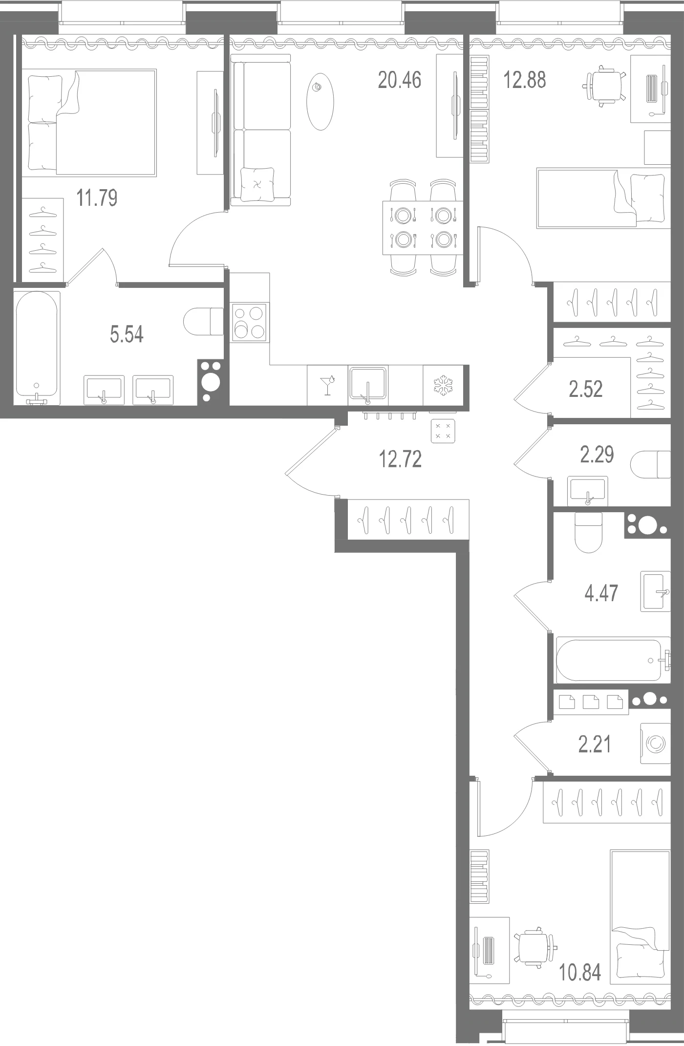 Планировка 3-комнатная 85,7 м² в ЖК «Остров Первых» — Остров Первых