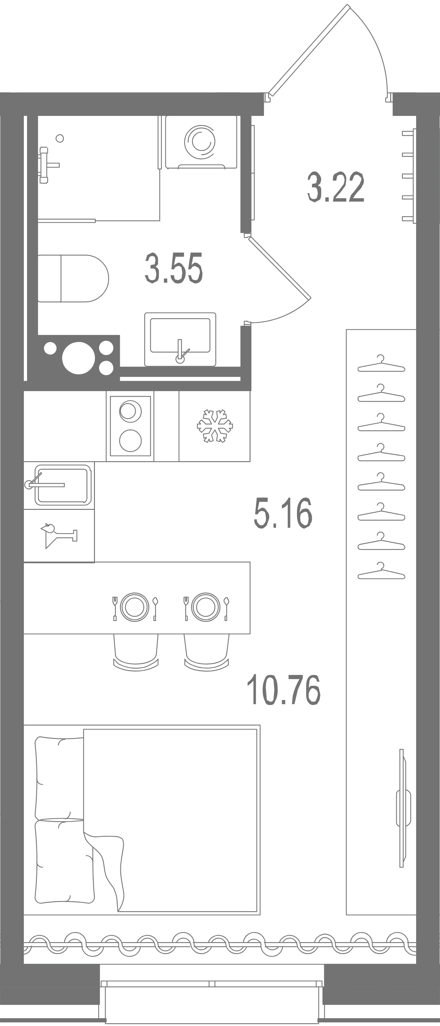 Планировка студия 22,7 м² в ЖК «Остров Первых» — Остров Первых