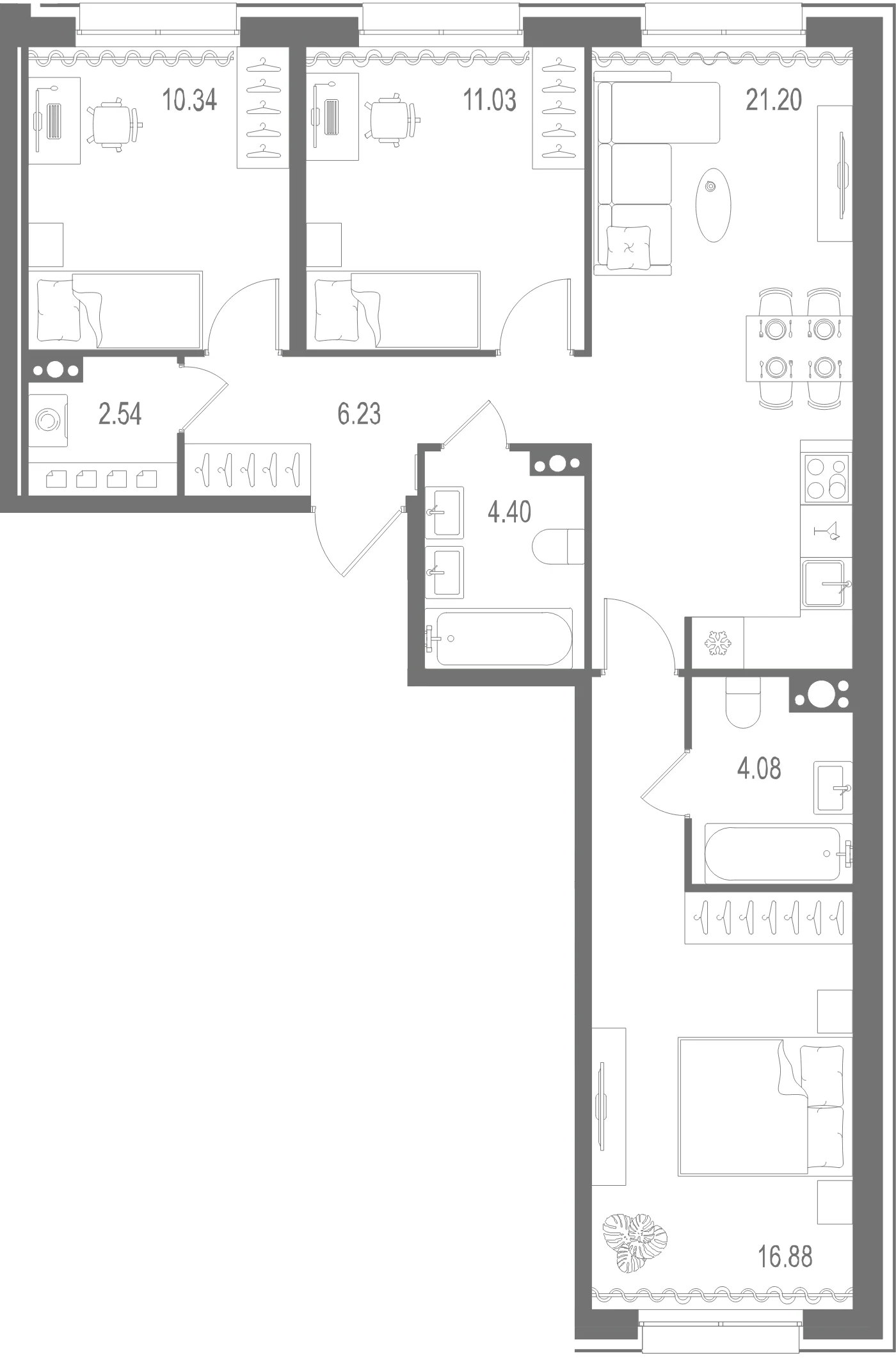 Планировка 3-комнатная 76,7 м² в ЖК «Остров Первых» — Остров Первых