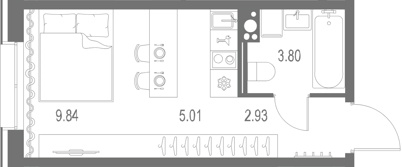 Планировка студия 21,6 м² в ЖК «Остров Первых» — Остров Первых