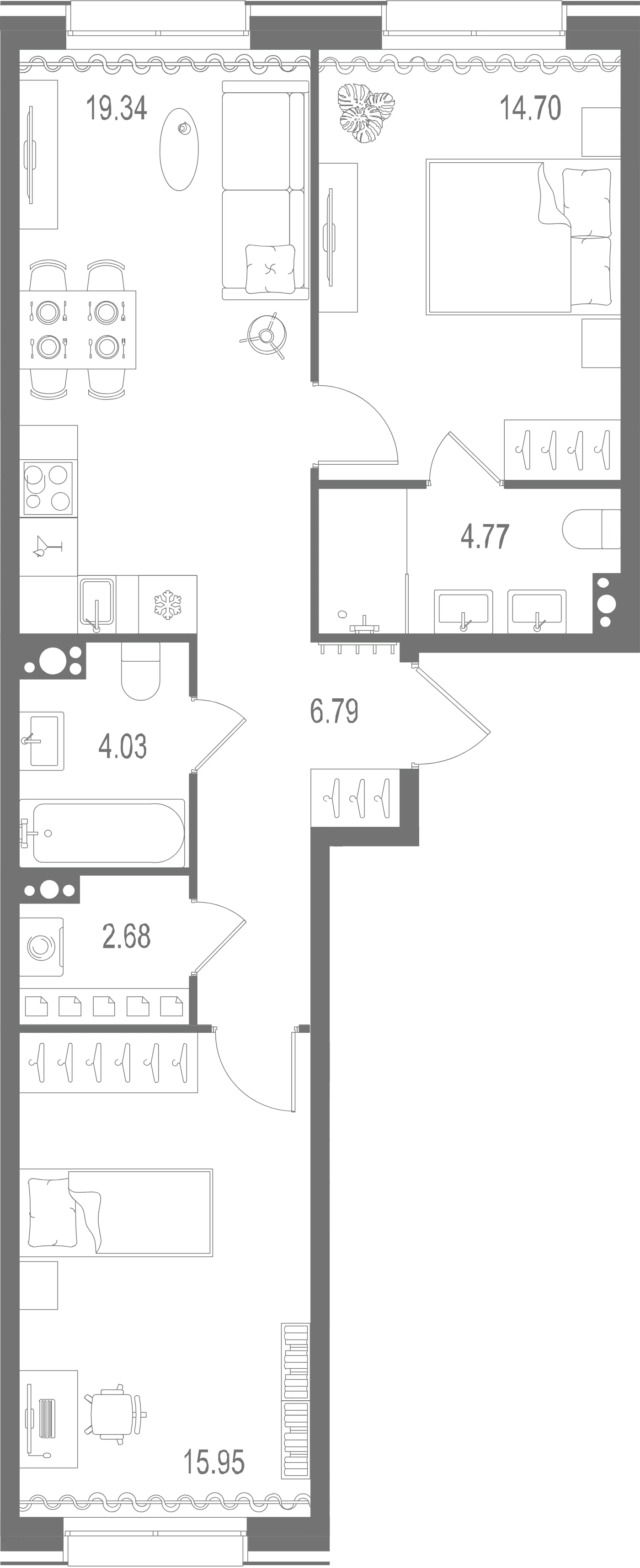 Планировка 2-комнатная 68,3 м² в ЖК «Остров Первых» — Остров Первых