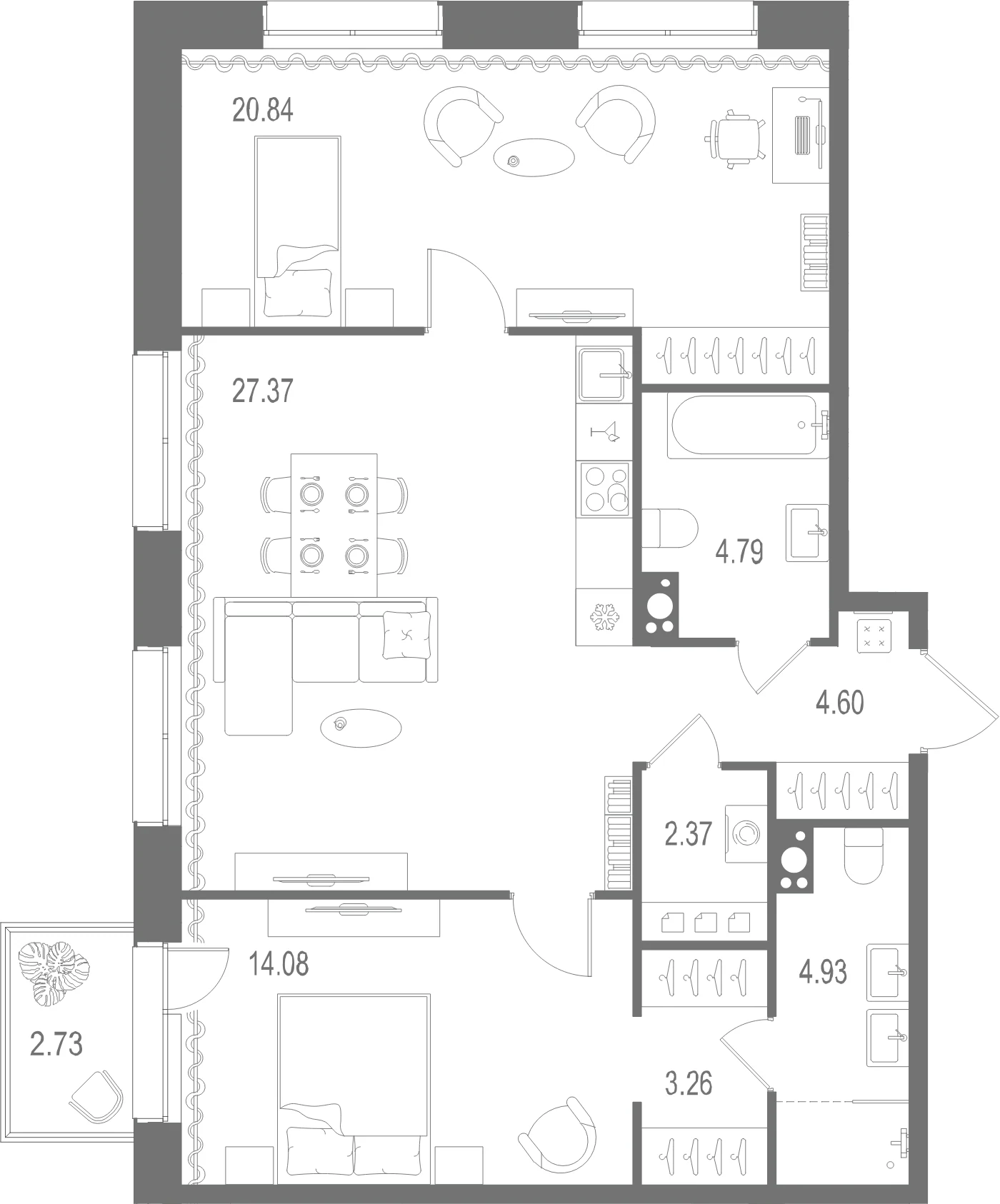 Планировка 2-комнатная 82,2 м² в ЖК «Остров Первых» — Остров Первых