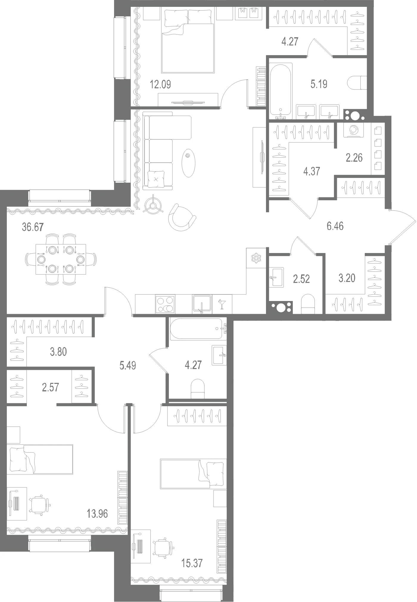 Планировка 3-комнатная 122,5 м² в ЖК «Остров Первых» — Остров Первых