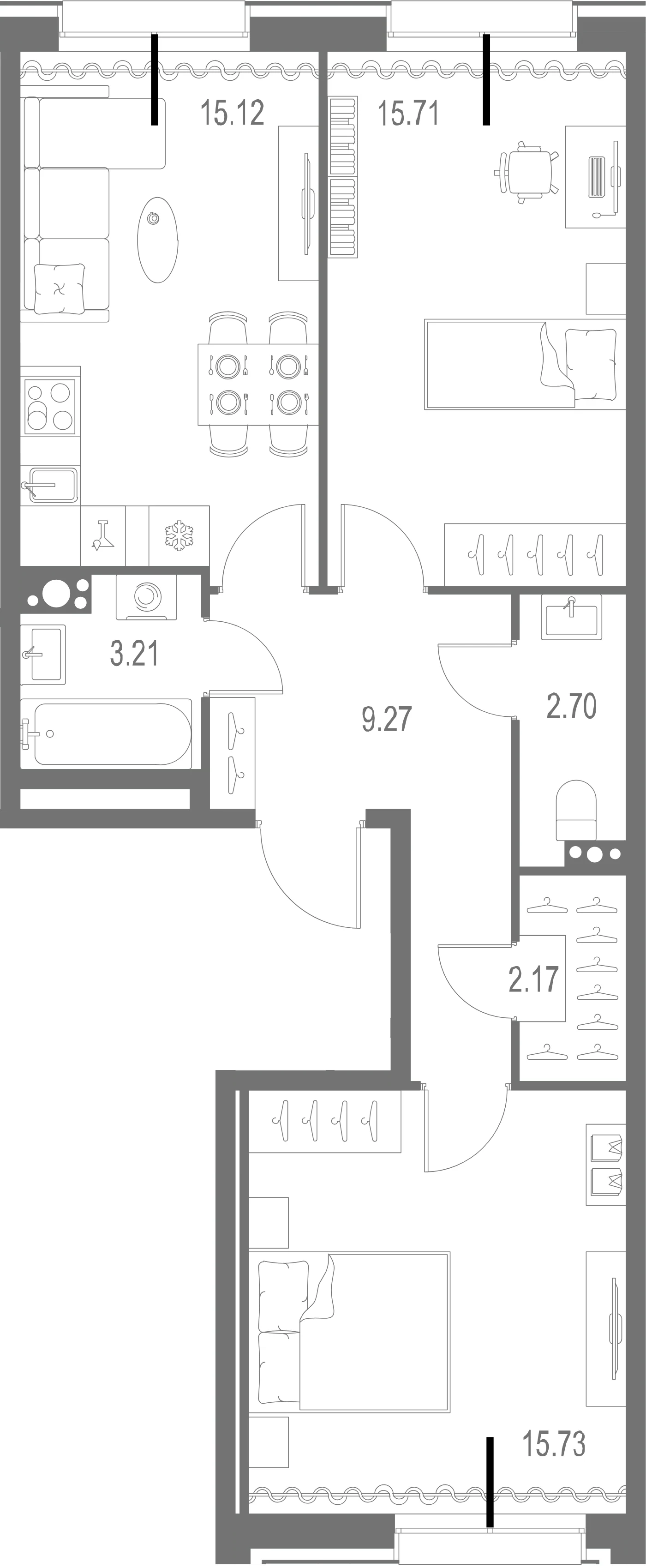 Планировка 2-комнатная 63,9 м² в ЖК «Остров Первых» — Остров Первых