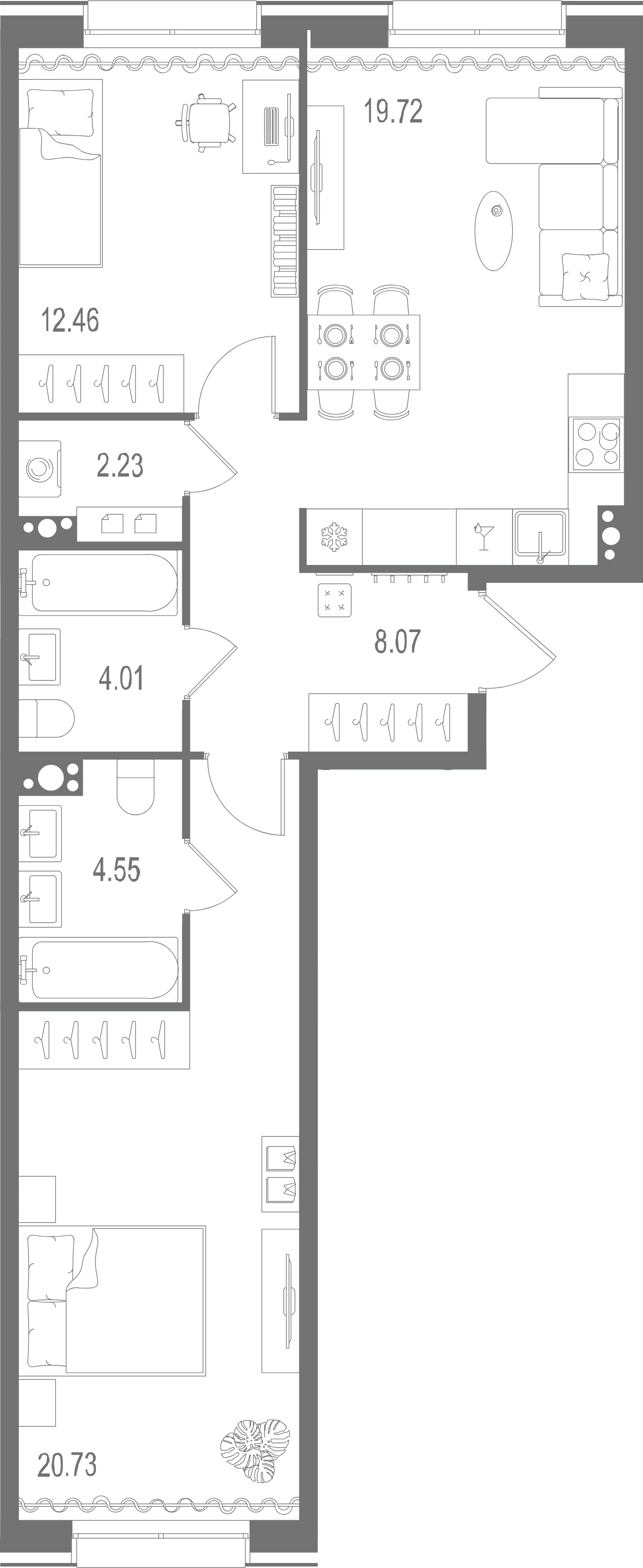 Планировка 2-комнатная 71,8 м² в ЖК «Остров Первых» — Остров Первых