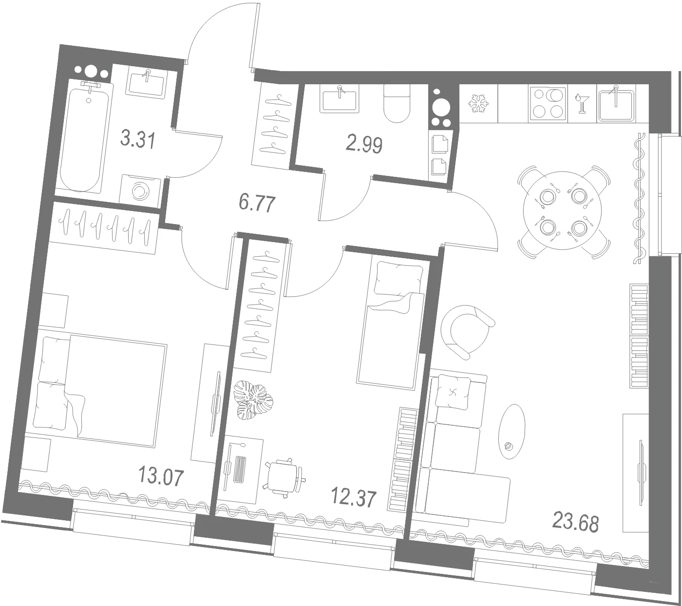 Планировка 2-комнатная 62,2 м² в ЖК «Остров Первых» — Остров Первых