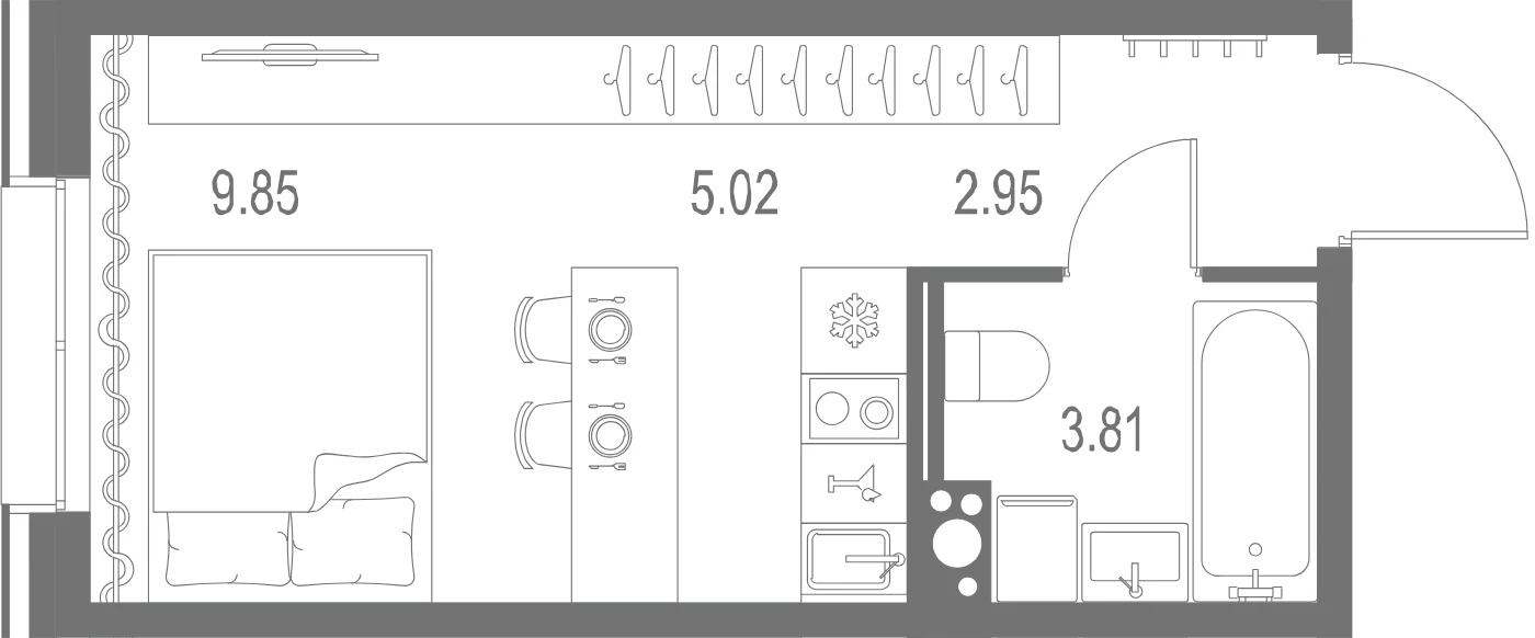 Планировка студия 21,6 м² в ЖК «Остров Первых» — Остров Первых