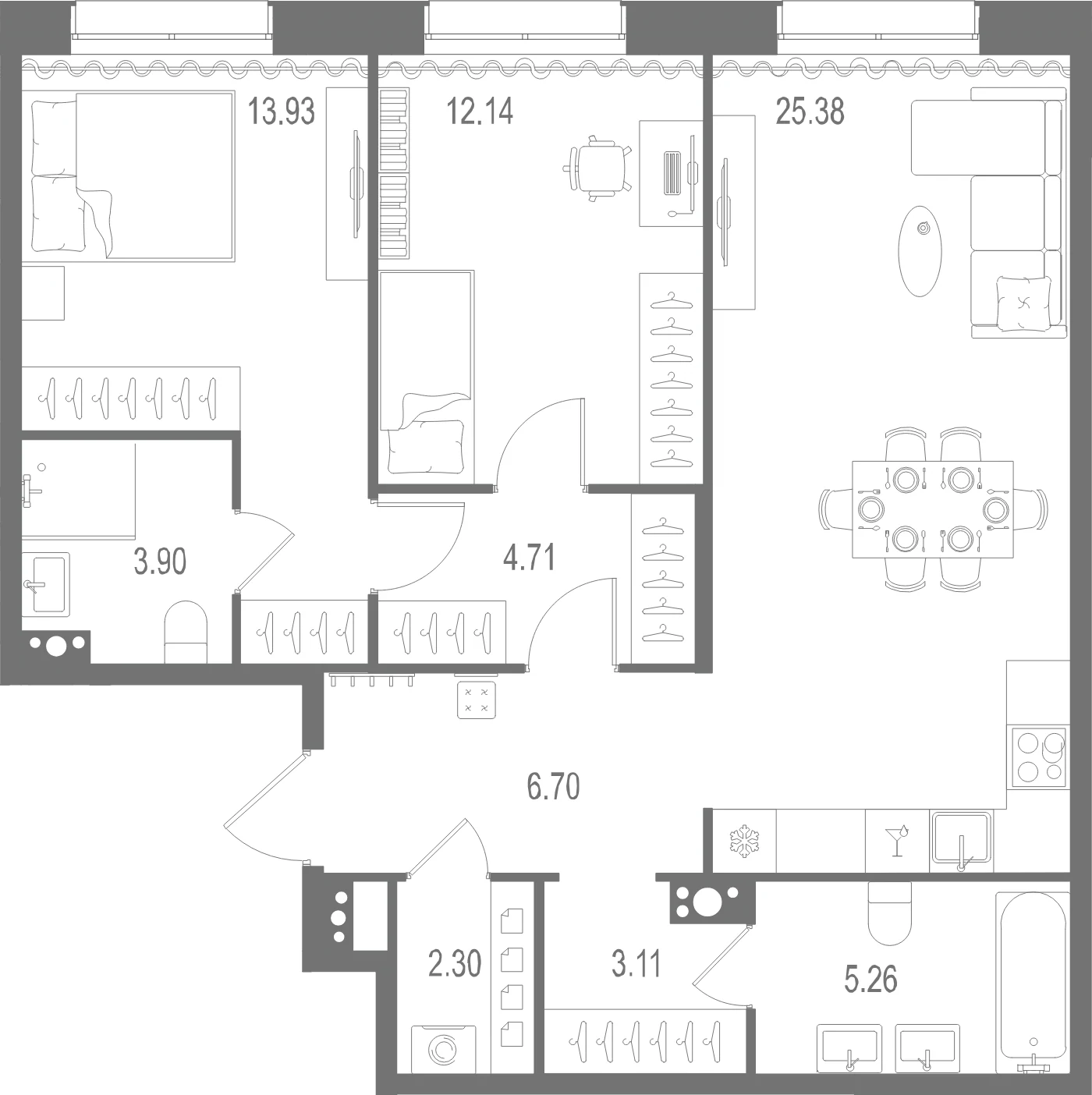 Планировка 2-комнатная 77,4 м² в ЖК «Остров Первых» — Остров Первых