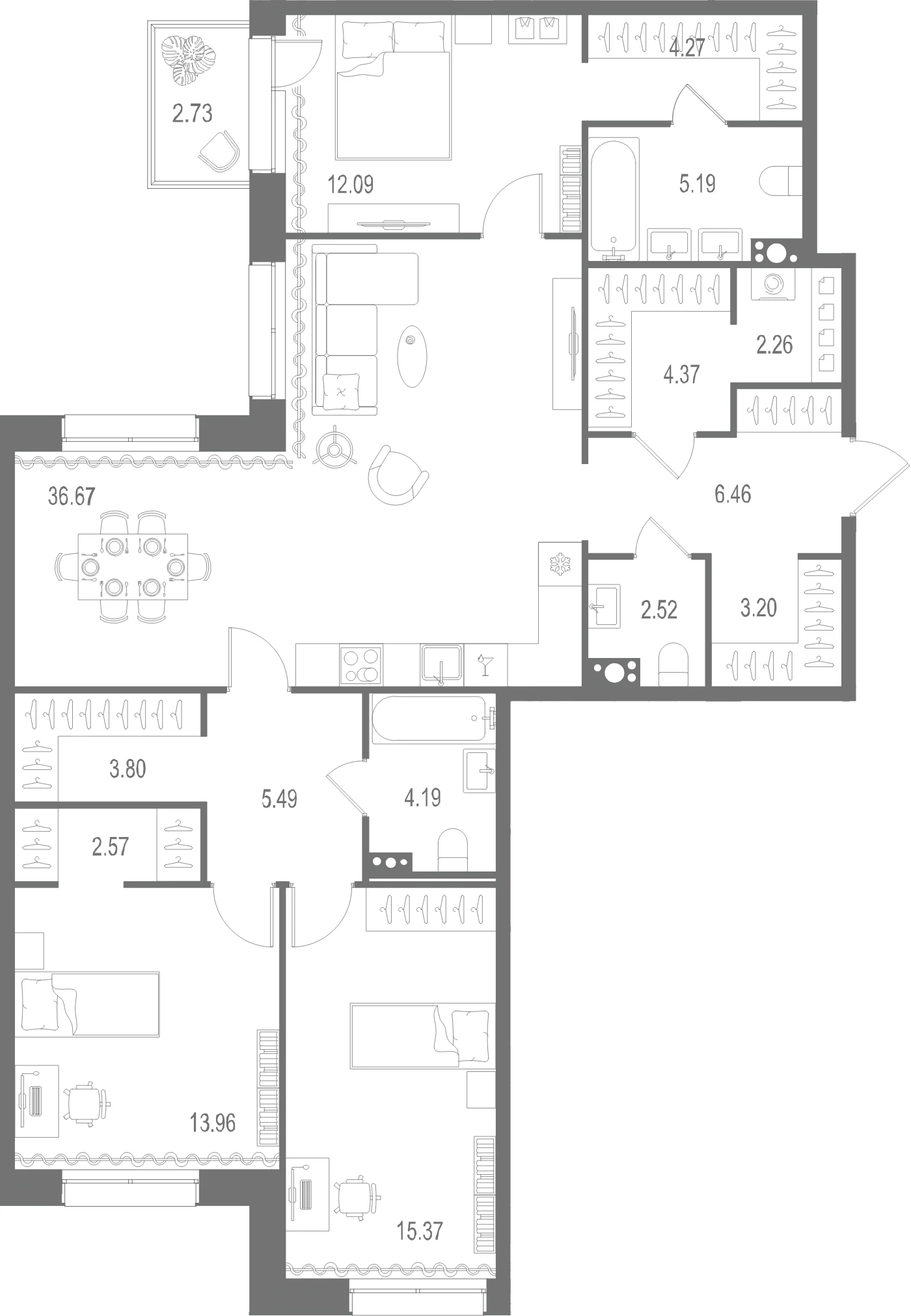 Планировка 3-комнатная 122,4 м² в ЖК «Остров Первых» — Остров Первых