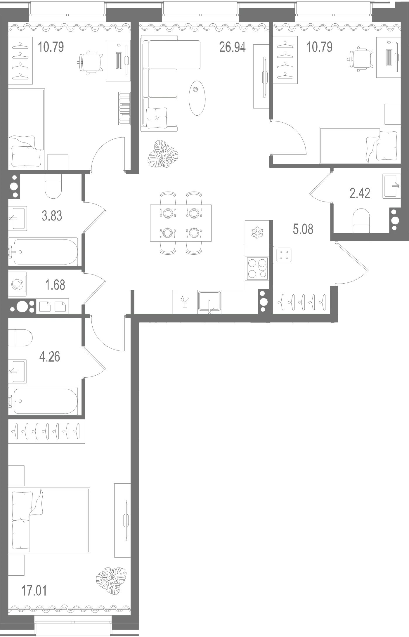 Планировка 3-комнатная 82,8 м² в ЖК «Остров Первых» — Остров Первых