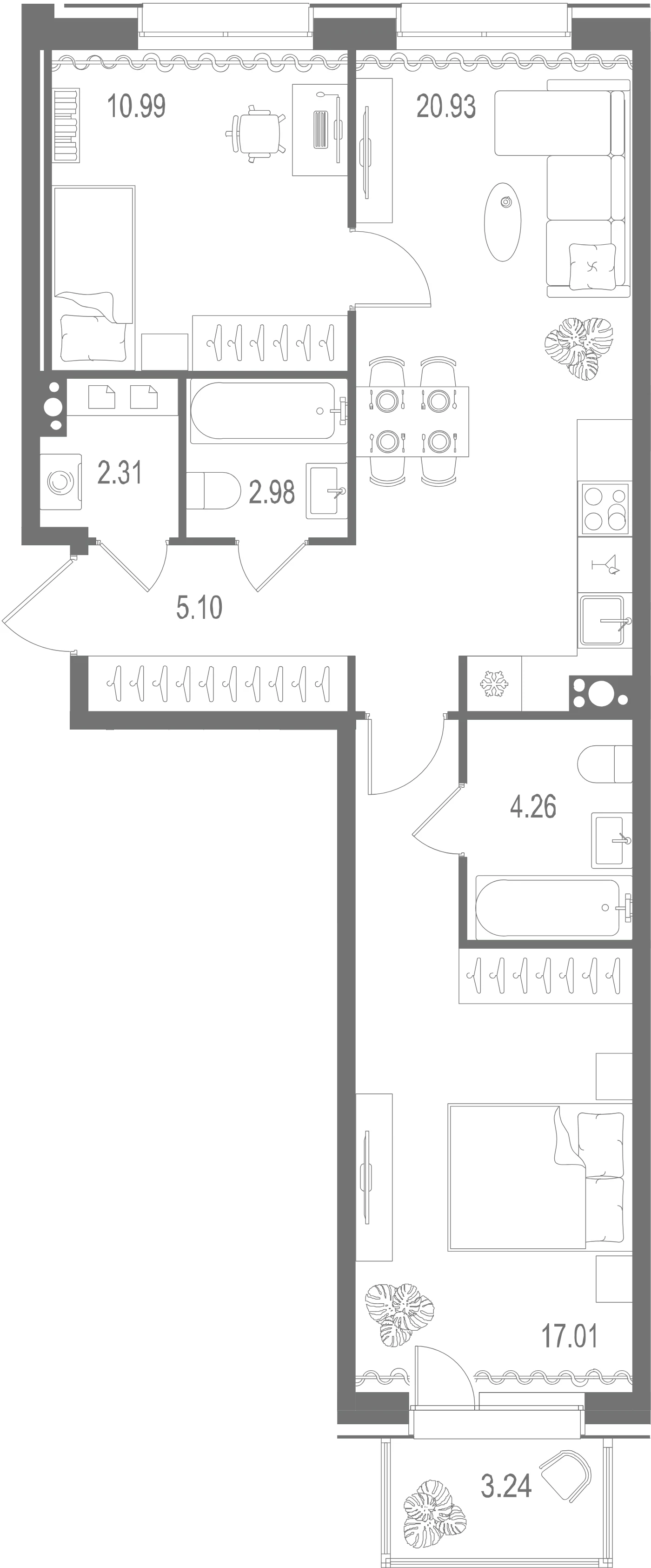 Планировка 2-комнатная 63,6 м² в ЖК «Остров Первых» — Остров Первых