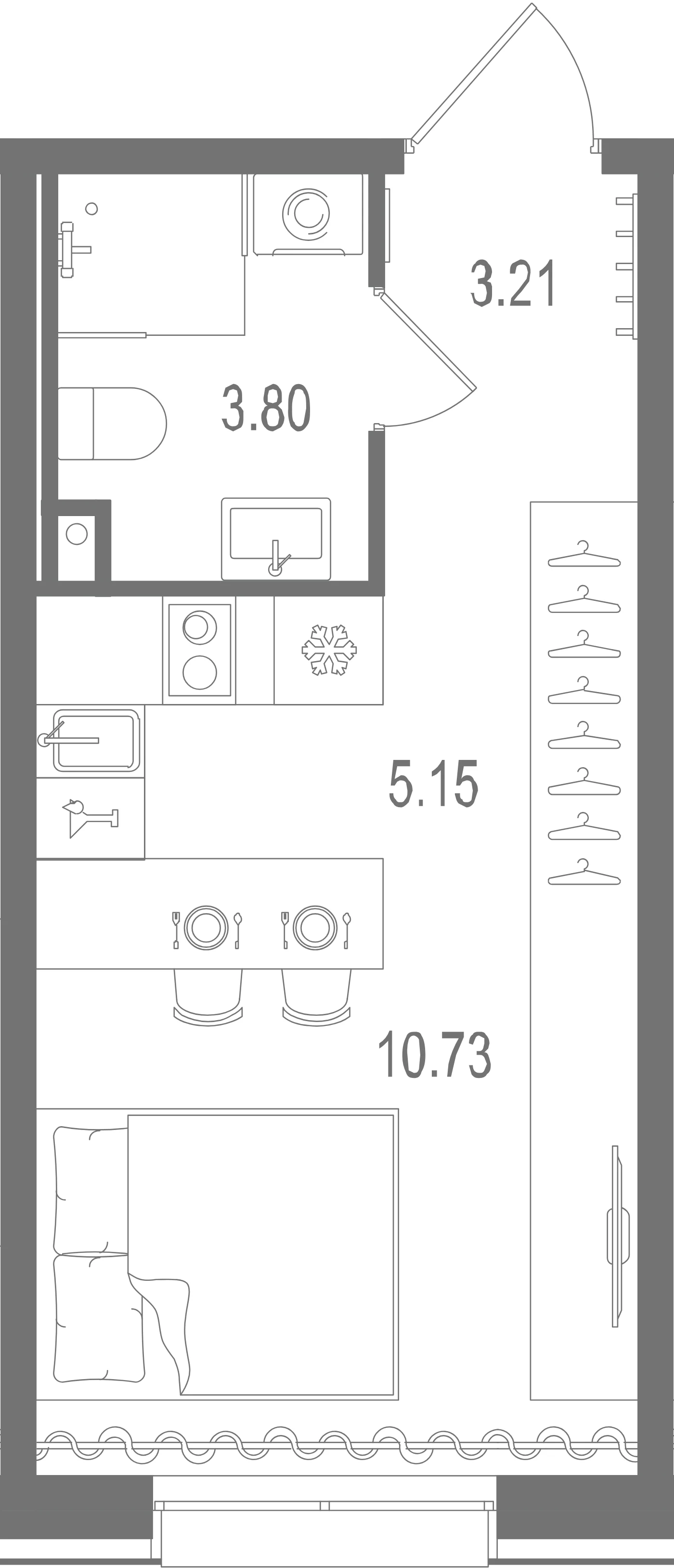 Планировка студия 22,9 м² в ЖК «Остров Первых» — Остров Первых