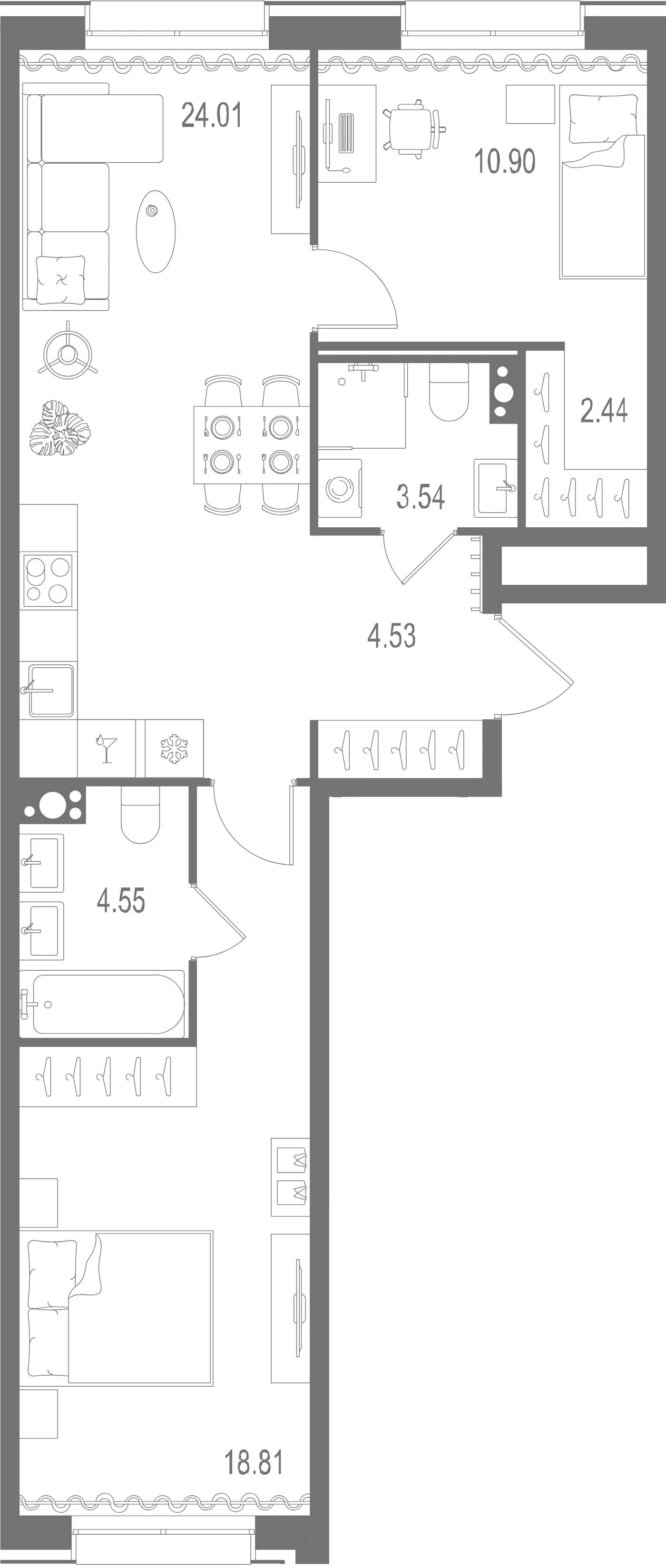 Планировка 2-комнатная 68,8 м² в ЖК «Остров Первых» — Остров Первых