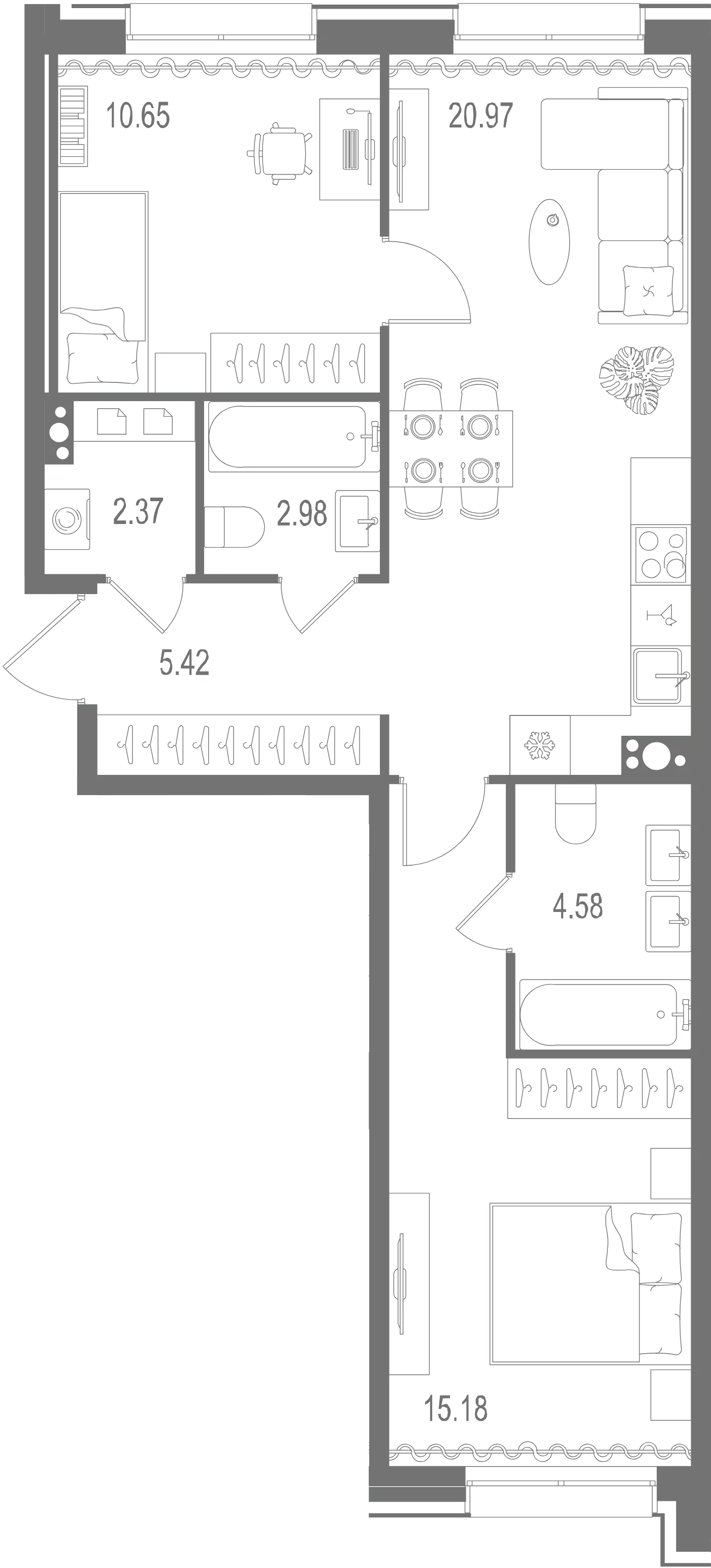 Планировка 2-комнатная 62,1 м² в ЖК «Остров Первых» — Остров Первых