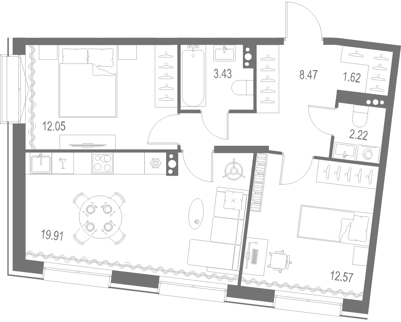 Планировка 2-комнатная 60,3 м² в ЖК «Остров Первых» — Остров Первых